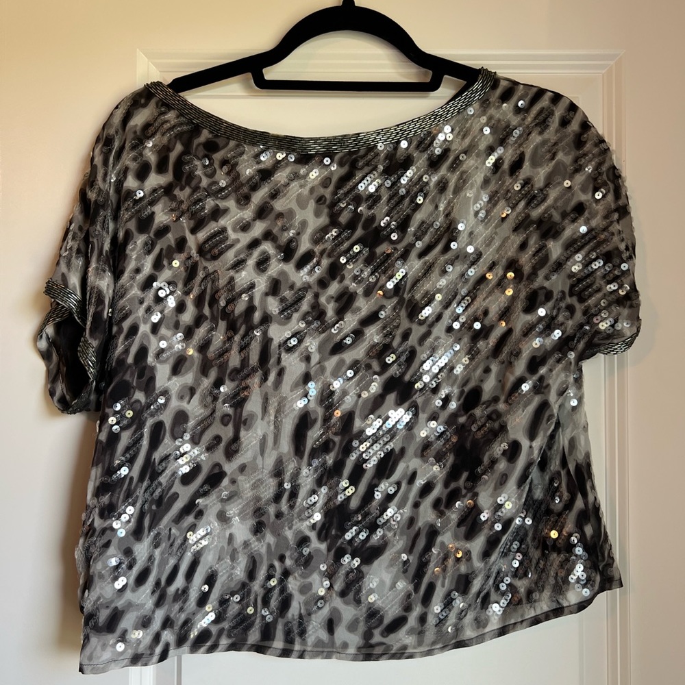 BCBGMaxAzria beaded/sequin zebra crop top